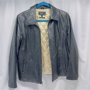 Ladies Woman's Black Leather Jacket Wilson Leather Gold Lined Thinsulate